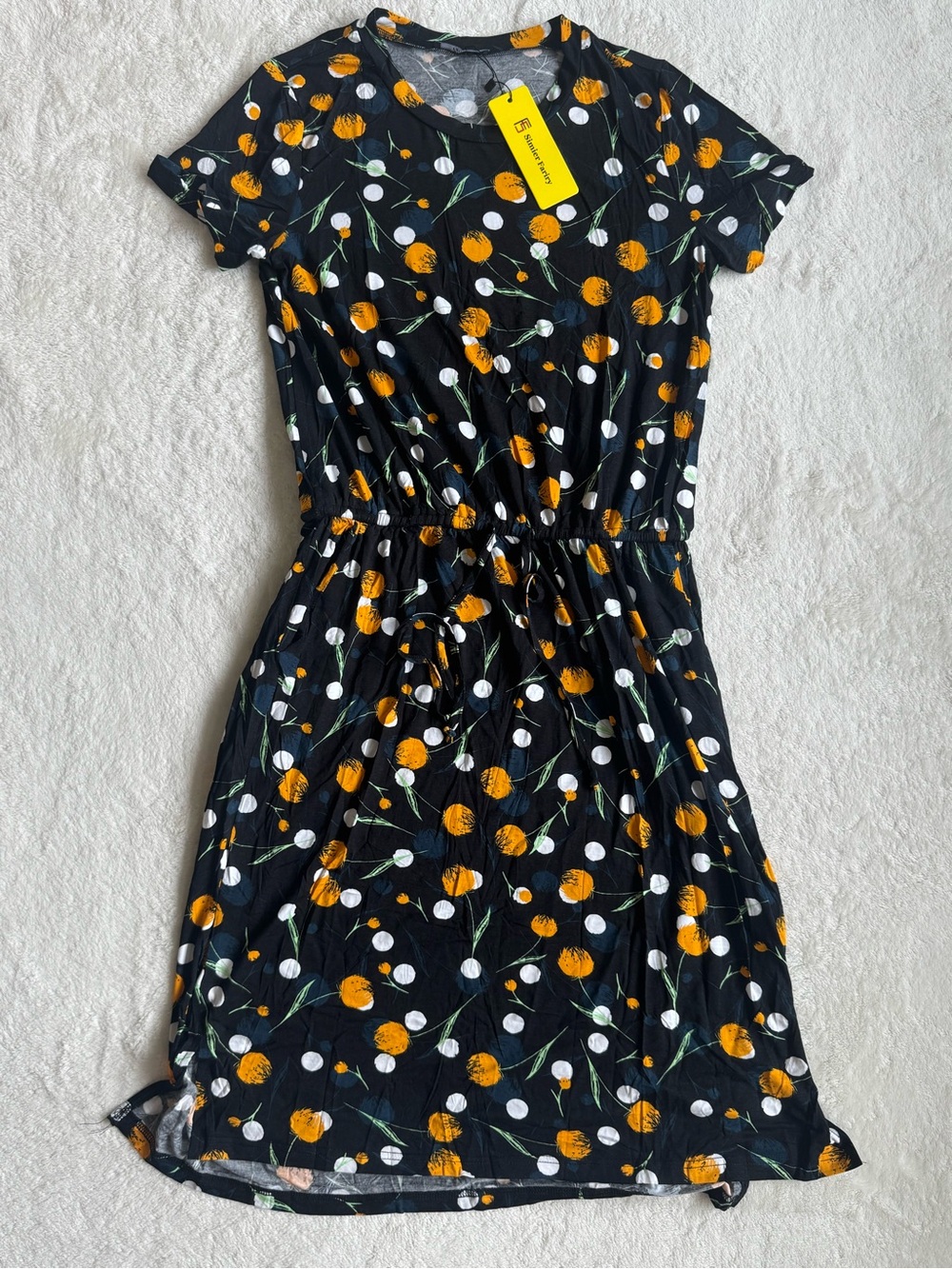 Simier Fariry Black Floral Midi Dress — Size M - NWT